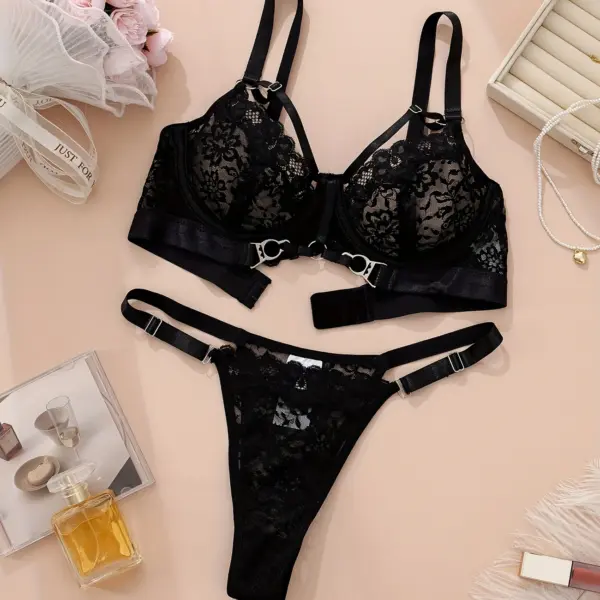 Elegant Black Lace Floral Lingerie Set
