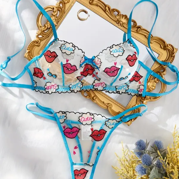 Sheer Embroidered Mesh Lingerie Set for Women – Bra + Panties
