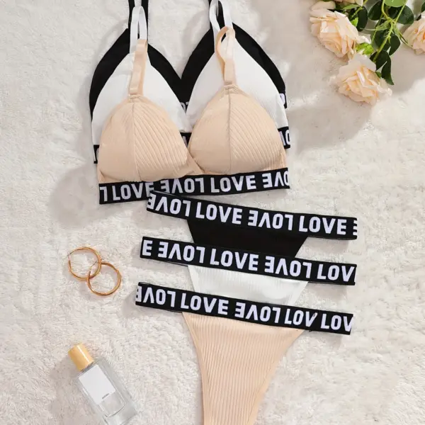 European Style Comfortable Sportswear Set for Women – French Triangle Bra, Thong Outfit, 3 Pieces