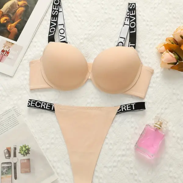 1-Set # Stylish Beige Push-Up Bra & Thong Set for Women