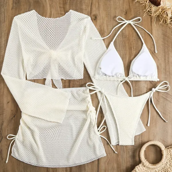 Lauvoco 4-Piece Swimsuit Set for Women – 2024 New Solid Color Strapless Top and Sheer Mesh Skirt