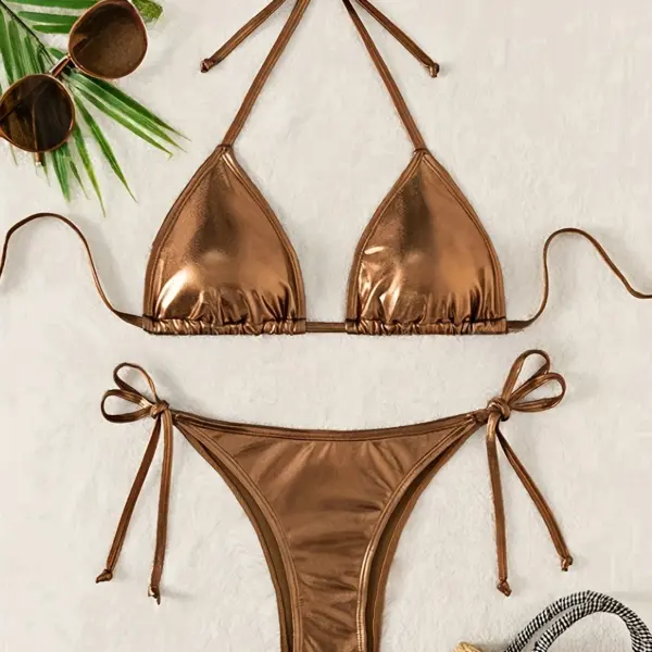 Women's High-Elasticity Solid Color Bikini Set