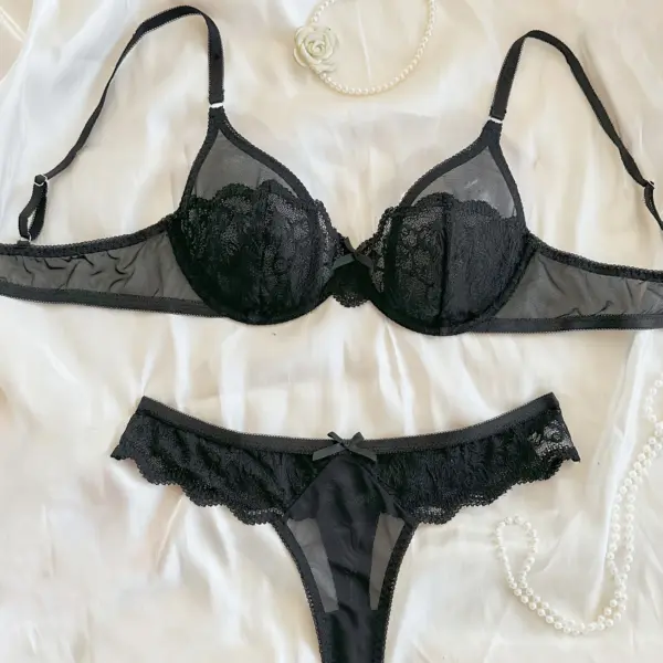 Women's Double-Layer Mesh Lace Underwire Bra and Sexy Brazilian Burnt Panties