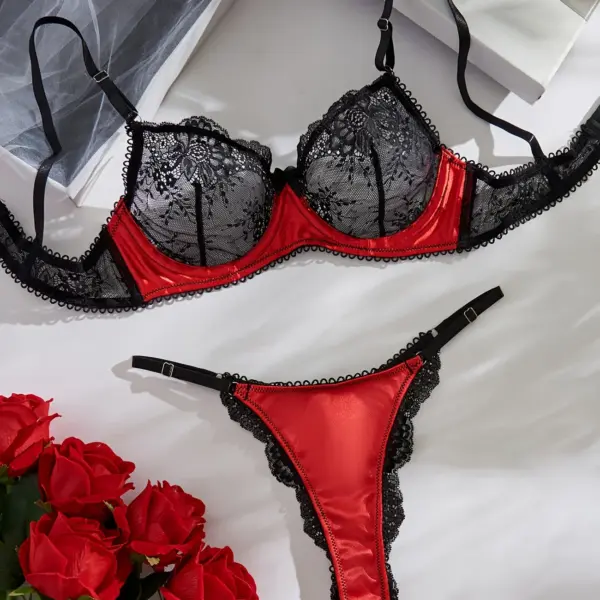 Lace and Satin Sexy Women's Lingerie Set: Braless, High-Cut, Adult Size, Lace Details, No Garter, Medium Support, Suitable for Adult Women