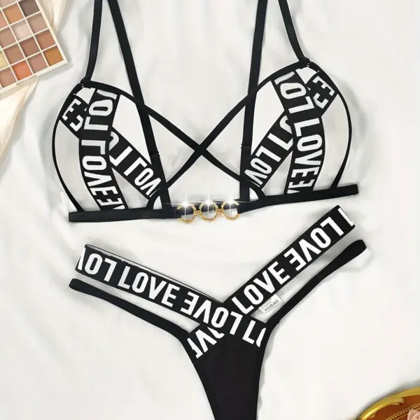 Women's Sexy Cross-Band Halter Bra with Ring Decorations