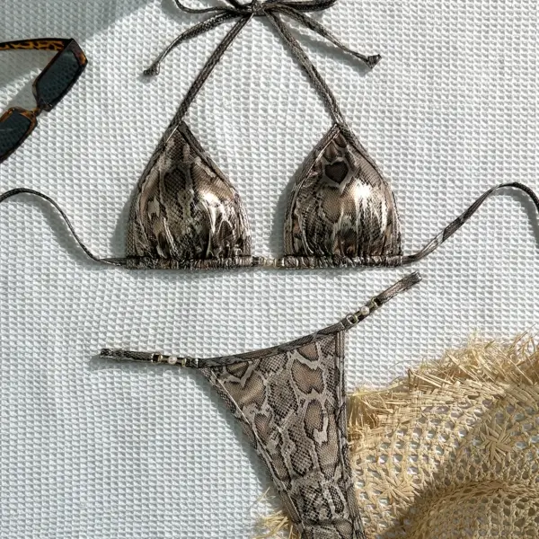 Leopard Print Halter Bikini Set for Women – Swimwear