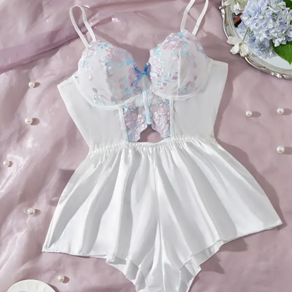 Plus Size Sexy Floral Jacquard Spaghetti Strap Bodysuit for Women