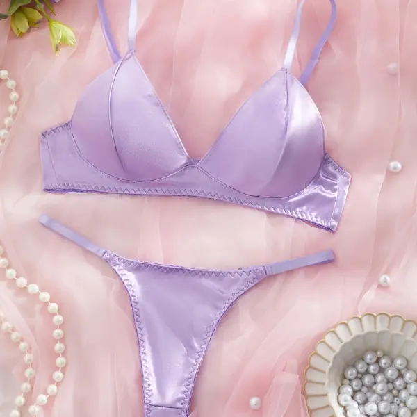 High-Quality Satin Mystic Sexy Thin Bikini Bra Set with Ruched Bust Support